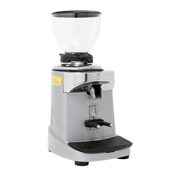 A sleek, Ceado E37J espresso grinder Silver on a counter, showcasing its compact design