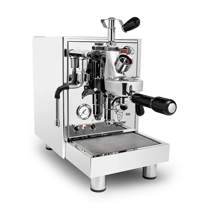A Bezzera Unica espresso machine stainless steel, showcasing its compact size and traditional design