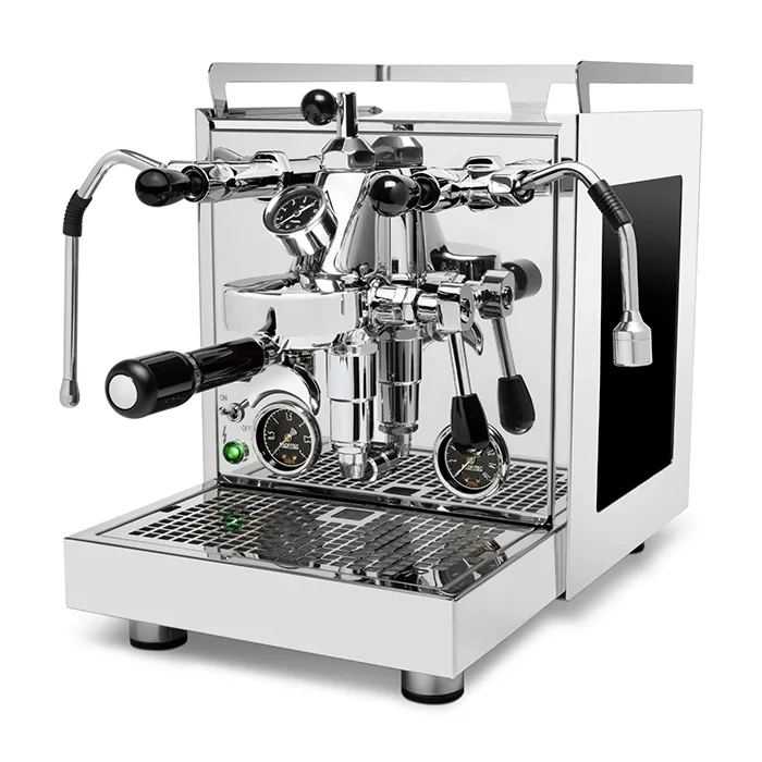A polished stainless steel Profitec Pro 600 Espresso Machine, showcasing its outward flared wands and PID display