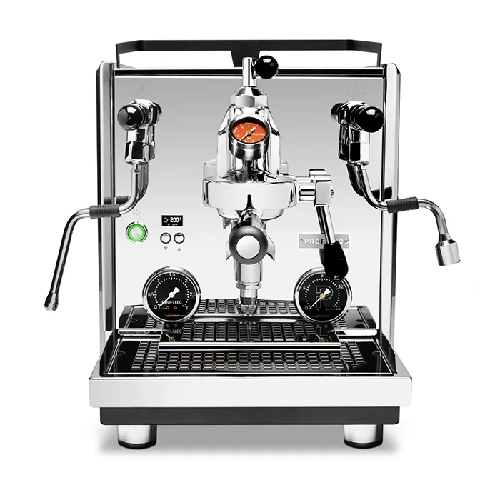 A sleek, Profitec Drive Espresso Machine Stainless Steel with its satin steel front plate and E61 group head