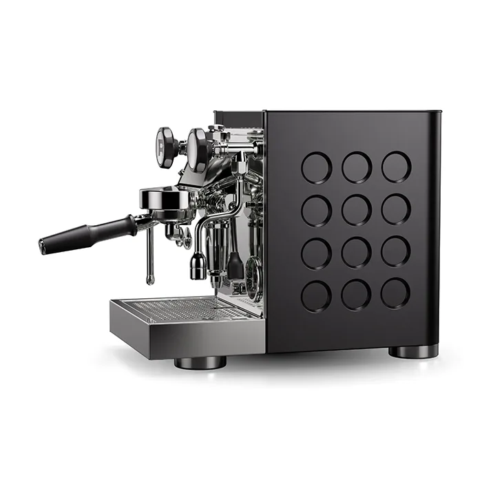 Close-up of the red LED indicator light on the Rocket Espresso Appartamento TCA Black, showing temperature setting flashes