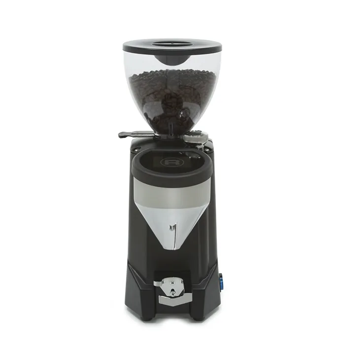 Close-up of the Rocket Espresso Macinatore FAUSTO Black micrometric adjustment knob, emphasizing its stepless design and easy access