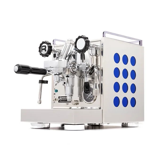 A sleek, Rocket Espresso Appartamento Sapphire with distinctive sapphire blue side panels, showcasing its unique color