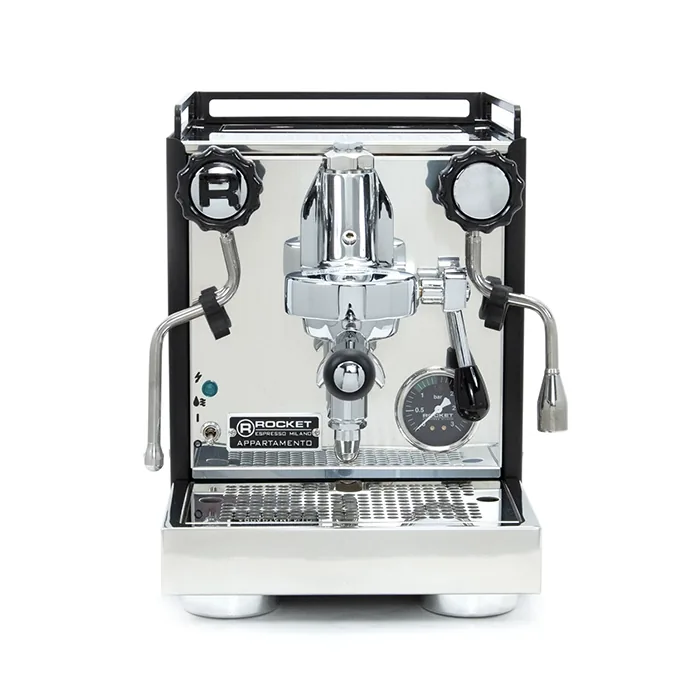 Rocket Espresso Appartamento Serie Nera White Close-up of the stylized steam/hot water knob with its easy-grip gear design and Rocket R logo