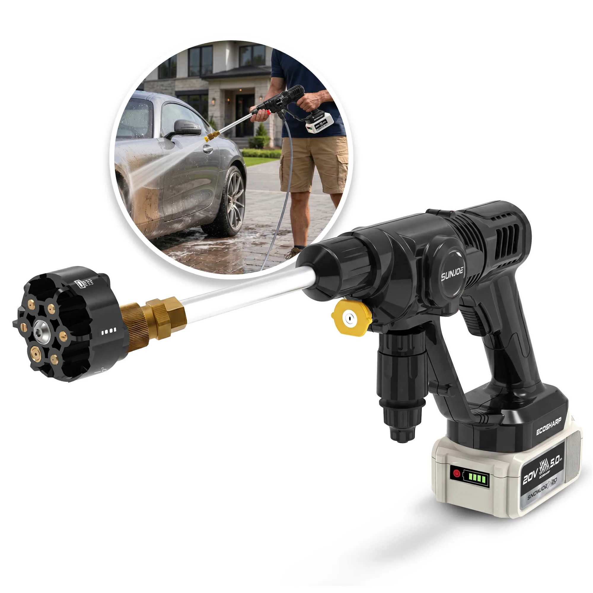 Restored Sun Joe 20-Volt ECOSHARP Cordless X20 Pressure Sprayer | 290 PSI | W/ 5000 mAh (5.0-Amp) Battery + Charger (Refurbished)