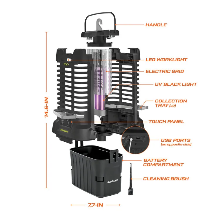 Restored Sun Joe 24V-BZ100-LTE | 24V Cordless Indoor/Outdoor Bug Zapper Kit | 1-Acre Coverage | W/ 2.0-Ah Battery + Charger (Open Box)