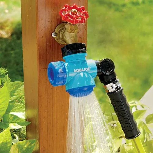 Restored Aqua Joe SJI-MFGA1-AQU Multi-Function Outdoor Faucet and Garden Hose Tap Connector, Blue (Refurbished)