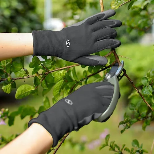 Restored Sun Joe GGNP-S3-BLK Reusable Nitrile-Palm Gloves | Tactile | Washable | One Size Fits Most | Set of 3 (Black) (Refurbished)