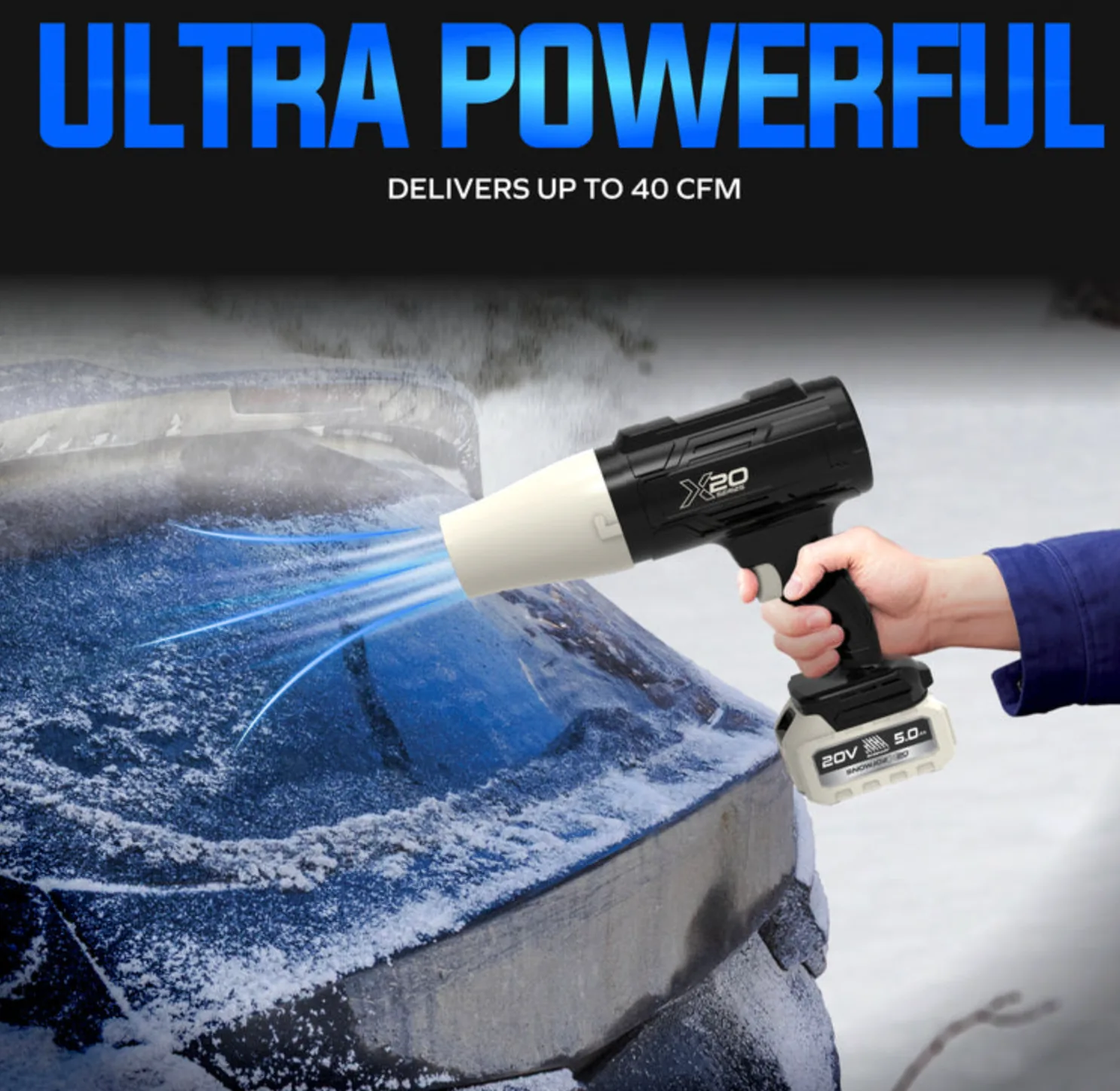 Sun Joe GO-SRMJET-5A-BLU | 20V Cordless X20 StormJet Handheld Turbo Blower | 40 CFM | 5.0-Ah Battery + Charger (Blue) (Open Box) | In-Store Exclusive