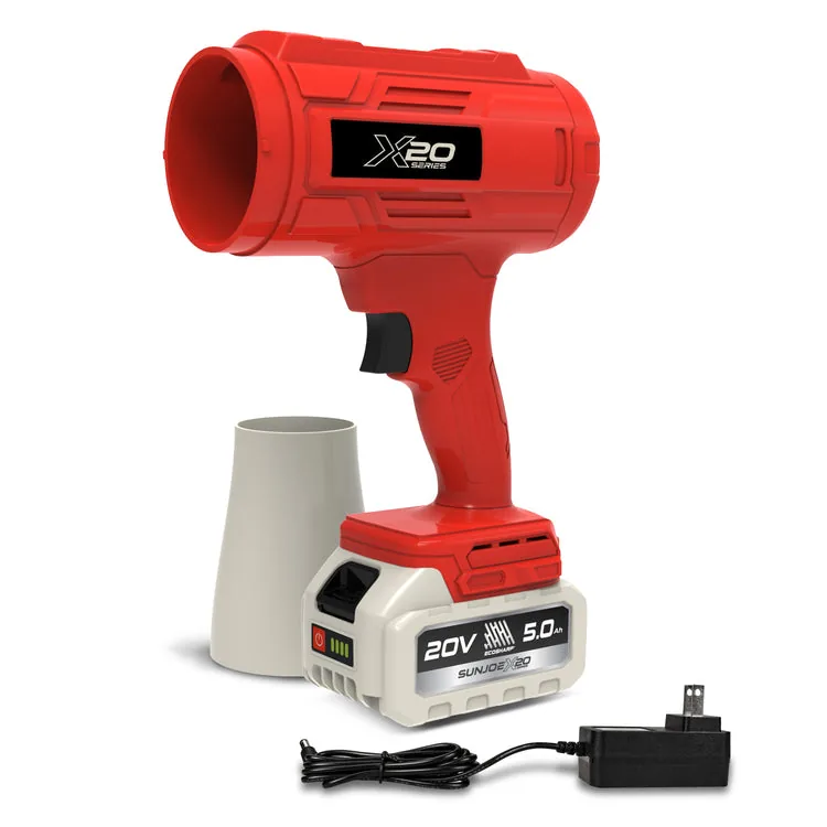 Restored Sun Joe 30,000-RPM 20V Cordless Handheld Turbo Blower | 40 CFM | 5.0Ah Battery + Charger (Red) | GO-SRMJET-5A-RED (Refurbished)