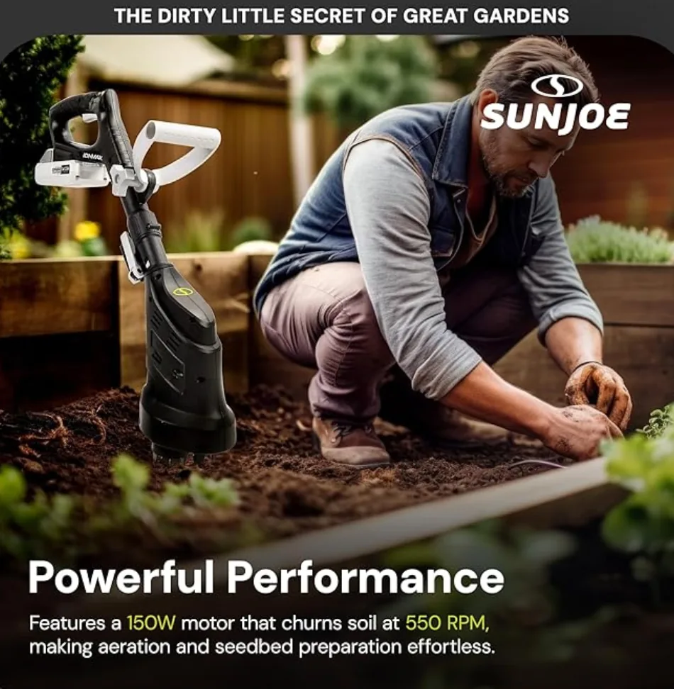 Restored Sun Joe 24V 24V-CTLR-LTE | 2-in-1 Hand Held & Long Handle Tiller Cultivator (Refurbished)