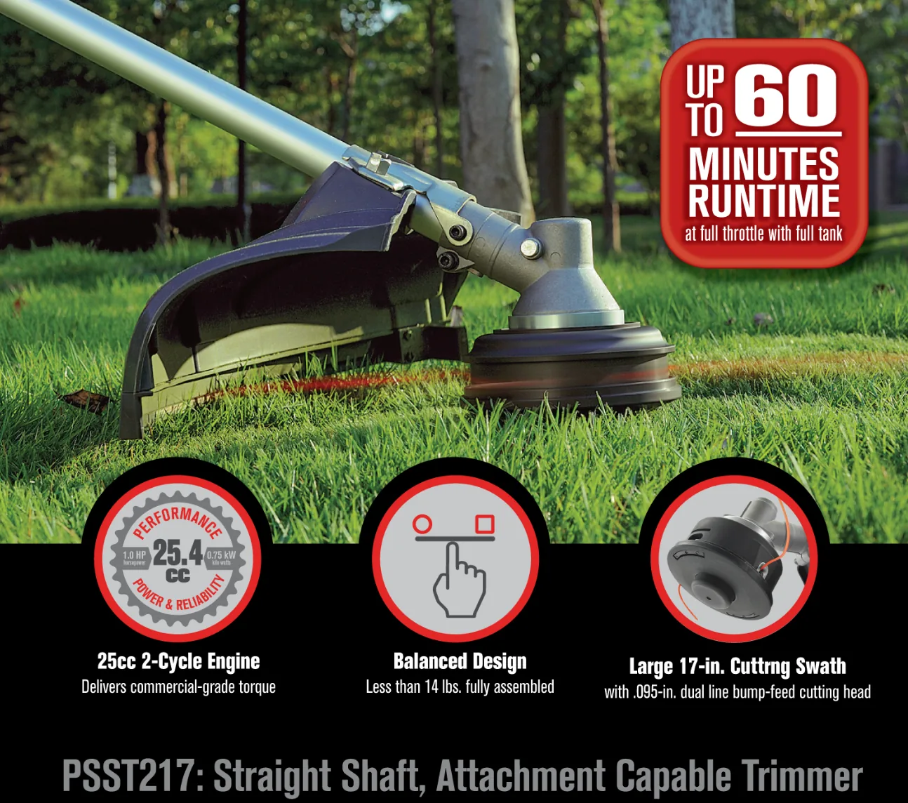 PRORUN PSST217 | 25.4cc 17″ Gas Attachment Capable String Trimmer | In-Store Exclusive