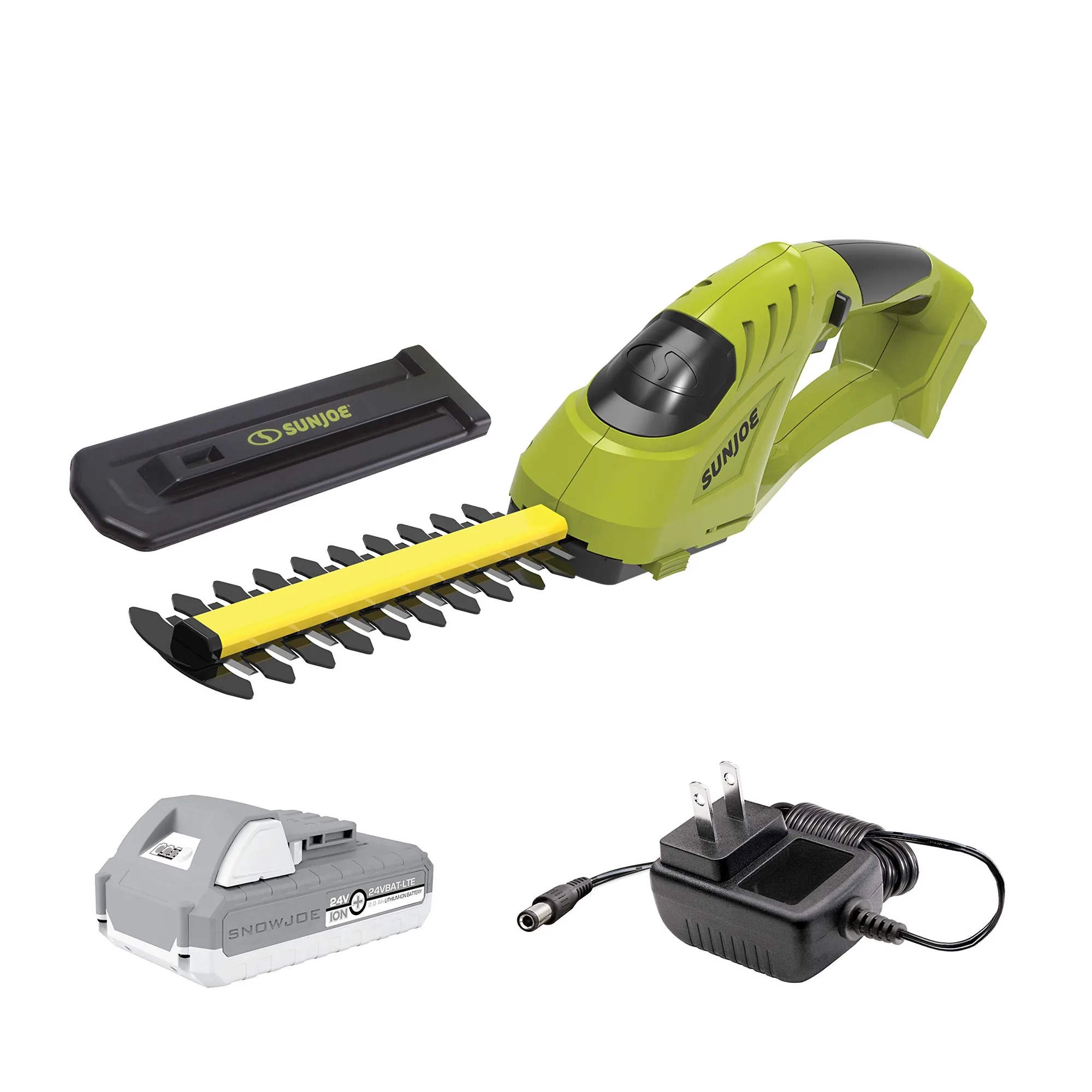 Restored Sun Joe 24V-SSEG-LTE | 24-Volt Cordless Handheld Shrubber + Trimmer Kit (w/ 2.0 Ah Battery + Quick Charger), 12 x 4 x 4 inches (Refurbished)