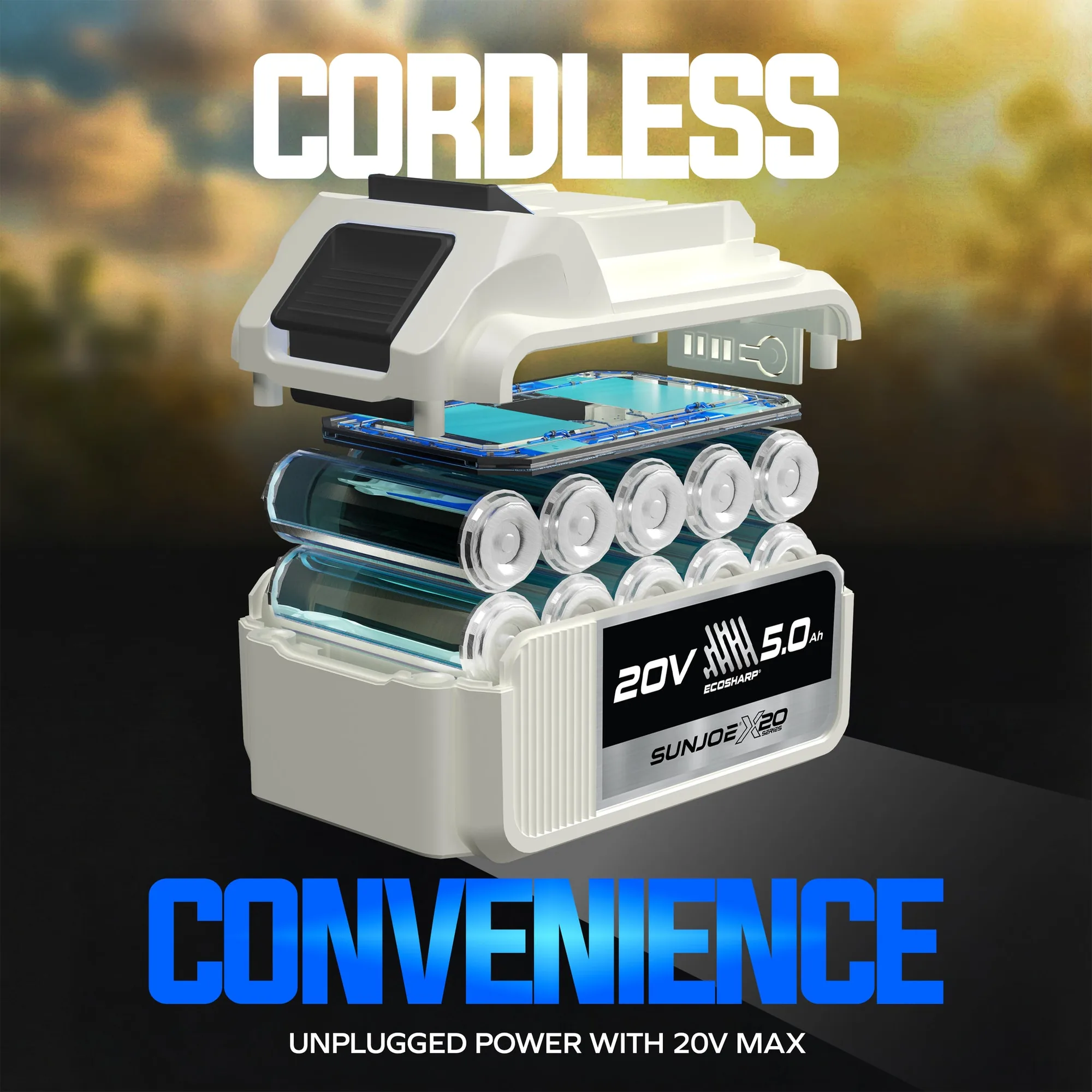 Sun Joe 20-Volt ECOSHARP Cordless X20 Pressure Sprayer | 290 PSI | W/ 5000 mAh (5.0-Amp) Battery + Charger (Refurbished) | In-Store Exclusive