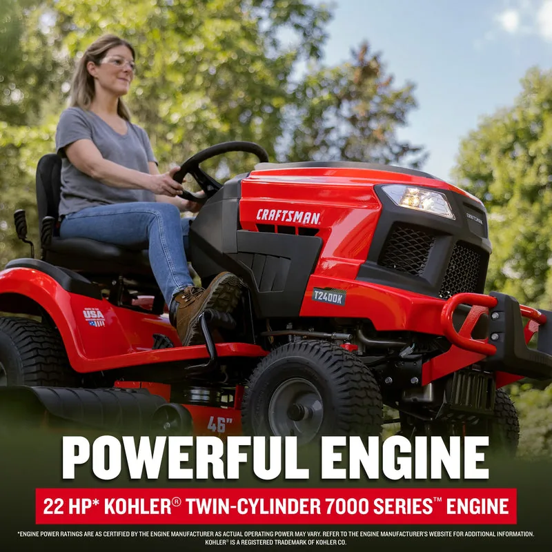 CRAFTSMAN T2400K | 46in 22HP TURN TIGHT Gas Riding Lawn Mower | KOHLER Twin-Cylinder 7000 Series Engine | Hydrostatic Transmission