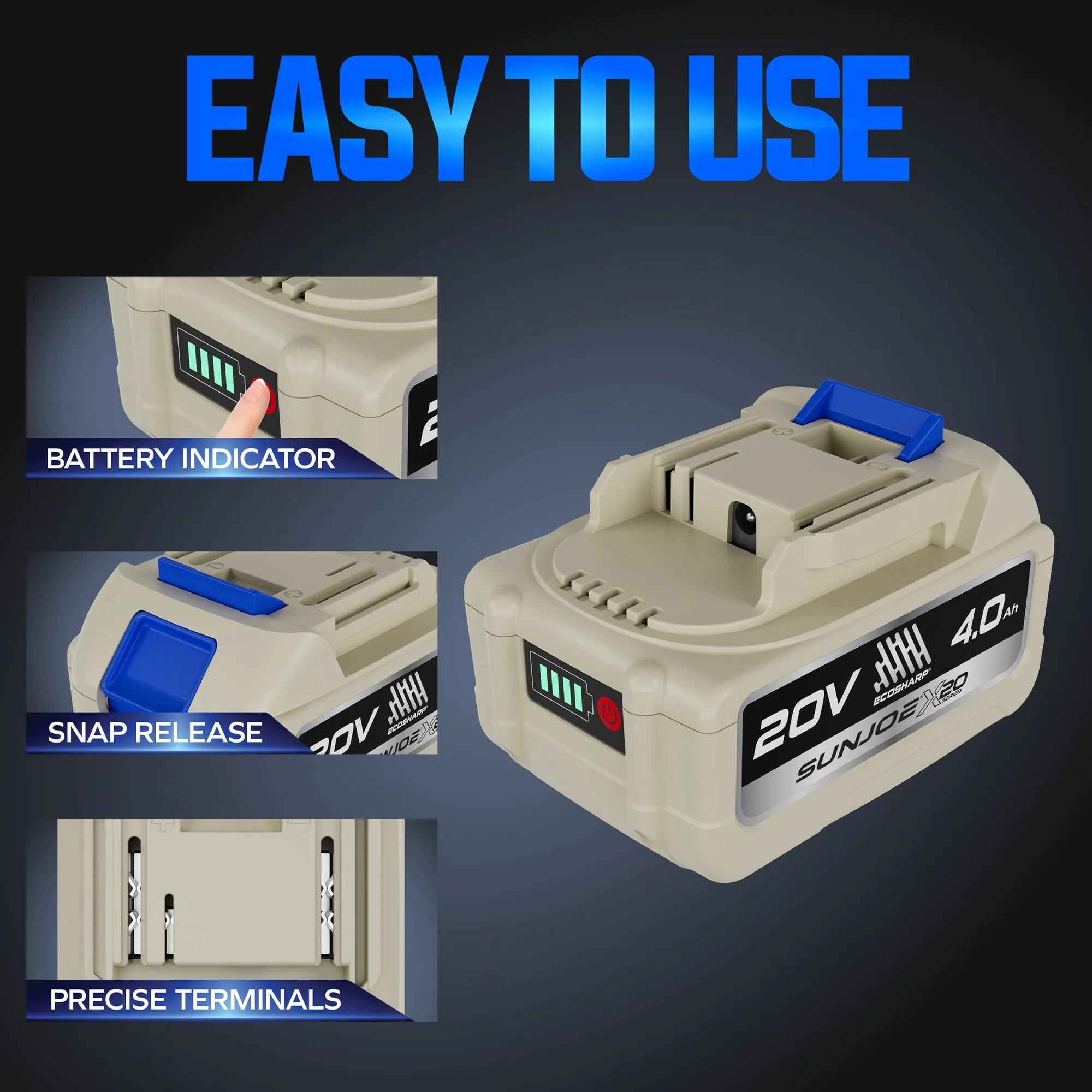 Sun Joe X20 20-Volt 4000-mAh Battery & Charger | For Use with Universal ECOSHARP X20-Series Devices | w/LED Indicator