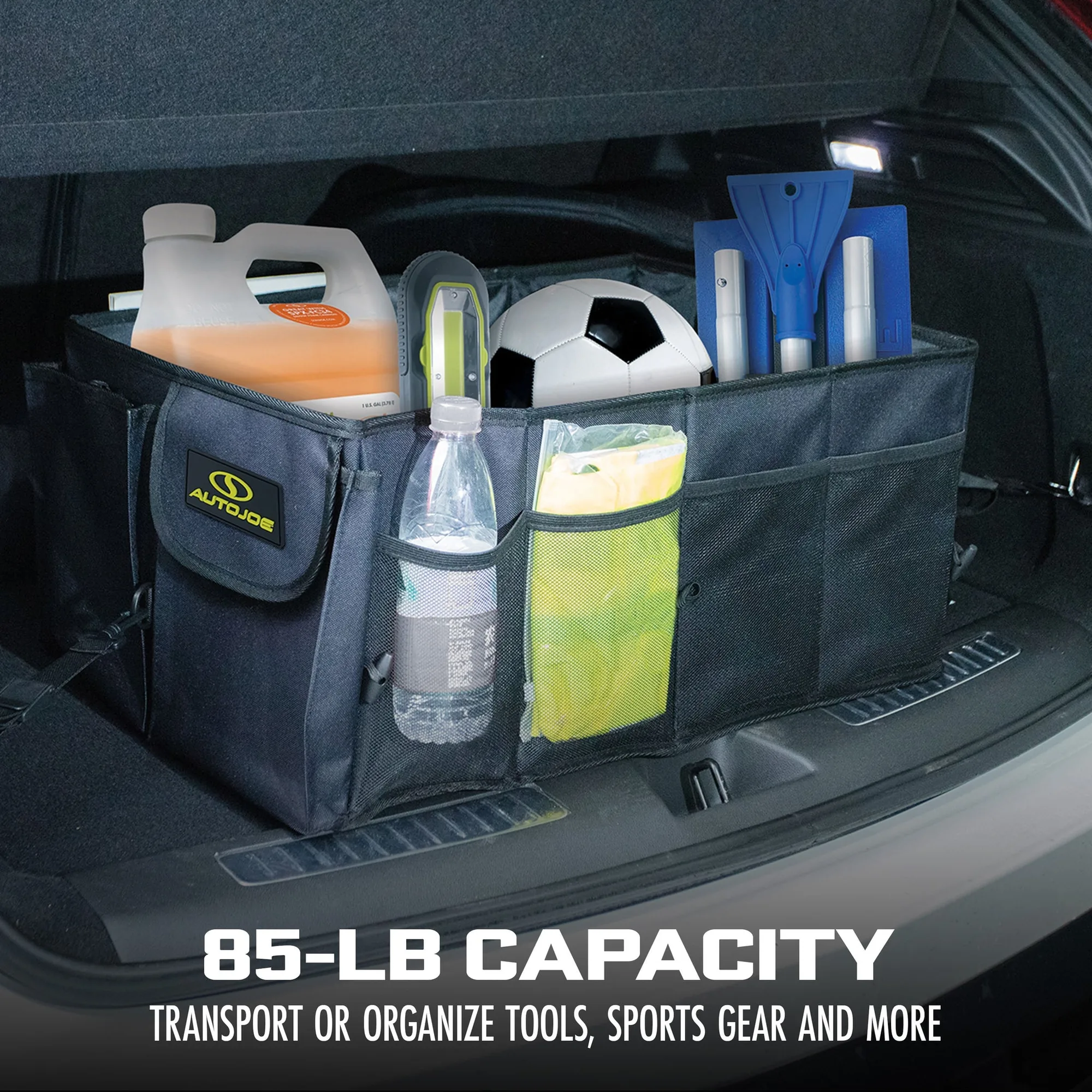 Auto Joe ATJ-CTSO-BLK | Collapsible Auto Storage Organizer | w/ Anchor Straps and Toggle Fasteners for Hold Security | Adjustable Strap | Rip Resistant