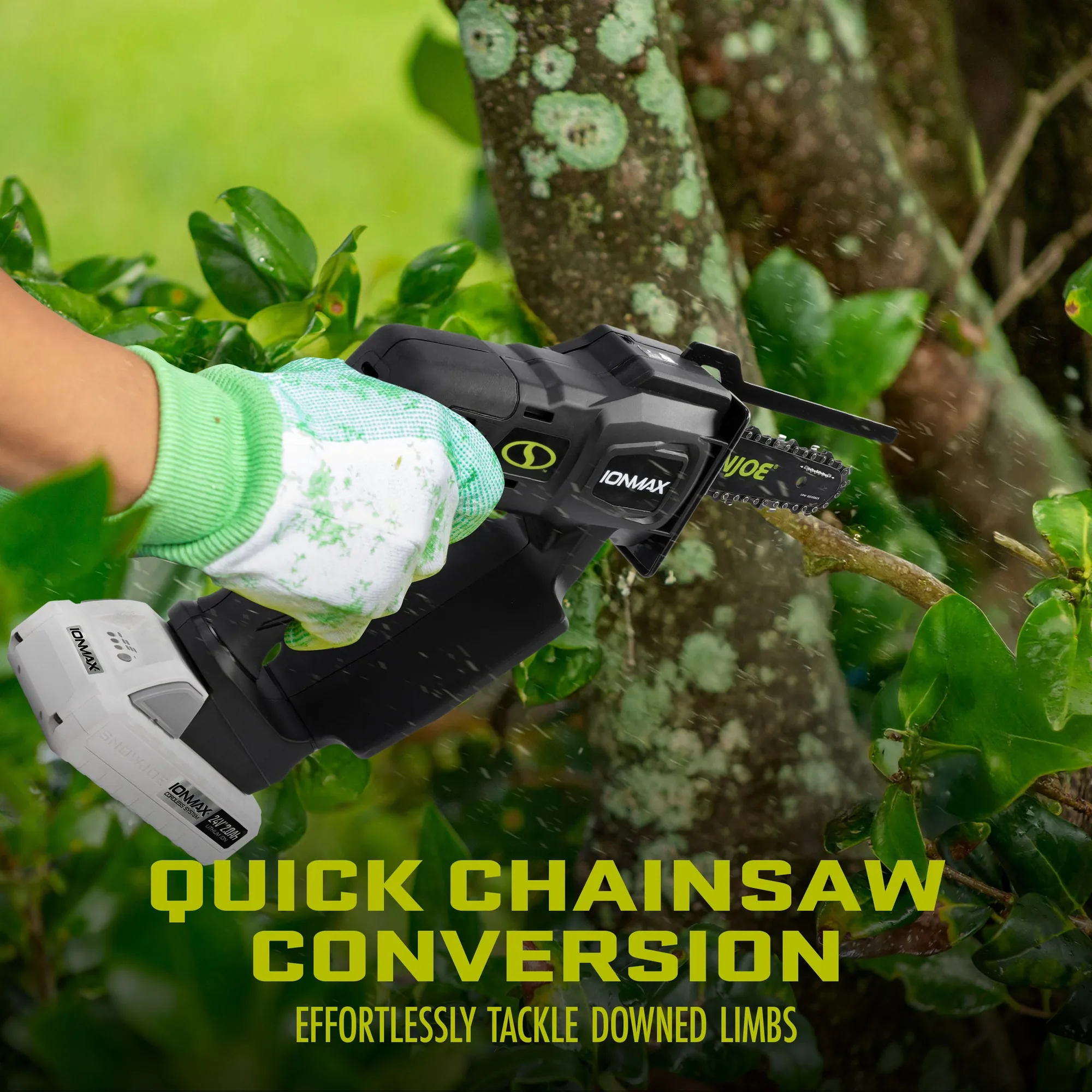 Restored Sun Joe 24V-HCSWP-6-LTE | 24V Cordless Telescoping Pole Pruning Saw Kit | 12 ft Reach | 4000 RPM | W/ 2.0-Ah Battery + Charger (Refurbished)