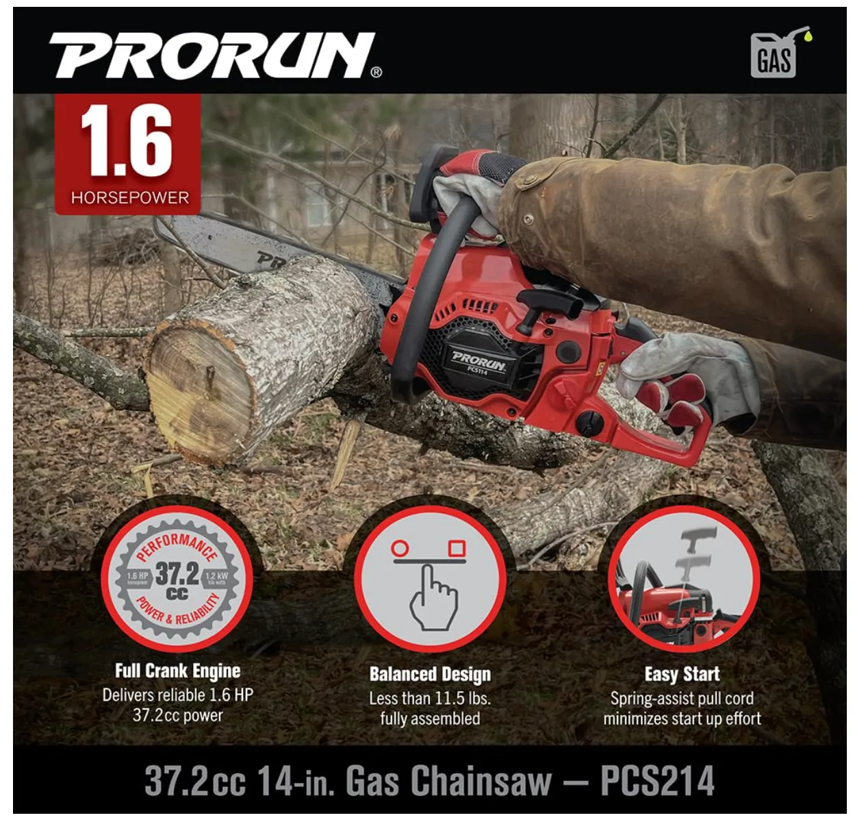 PRORUN PCS214 | 37.2cc 14-in. Gas-Powered 2-Cycle Chainsaw | In-Store Exclusive