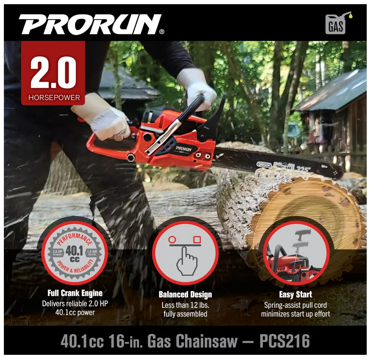PRORUN PCS216 | 40.1cc 16-in. Gas-Powered 2-Cycle Chainsaw | In-Store Exclusive