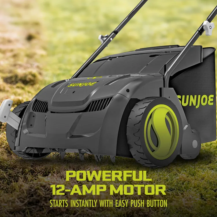 Restored Sun Joe AJ801E | Electric Lawn Dethatcher + Scarifier W/ Collection Bag | 12.6-inch | 12-Amp (Refurbished)