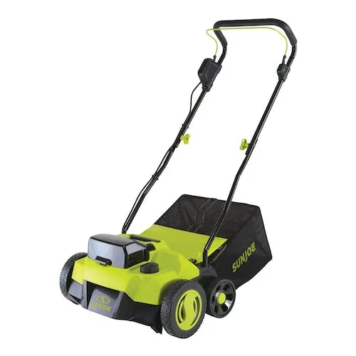 Restored Sun Joe 24V-X2-DTS15 Scarifier and Dethatcher Kit | 5-Depth Positions | 15-inch | Brushless Motor | (2) 24-V 4.0-Ah Batteries & Dual Port Charger (Refurbished)
