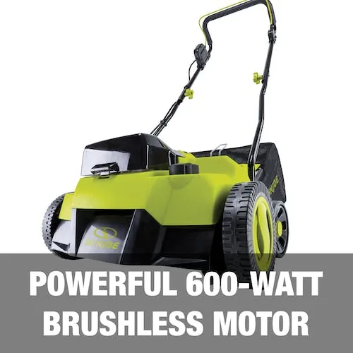 Restored Sun Joe 24V-X2-DTS15 Scarifier and Dethatcher Kit | 5-Depth Positions | 15-inch | Brushless Motor | (2) 24-V 4.0-Ah Batteries & Dual Port Charger (Refurbished)