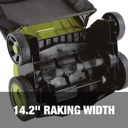 Restored Sun Joe 24V-X2-DTS15 Scarifier and Dethatcher Kit | 5-Depth Positions | 15-inch | Brushless Motor | (2) 24-V 4.0-Ah Batteries & Dual Port Charger (Refurbished)
