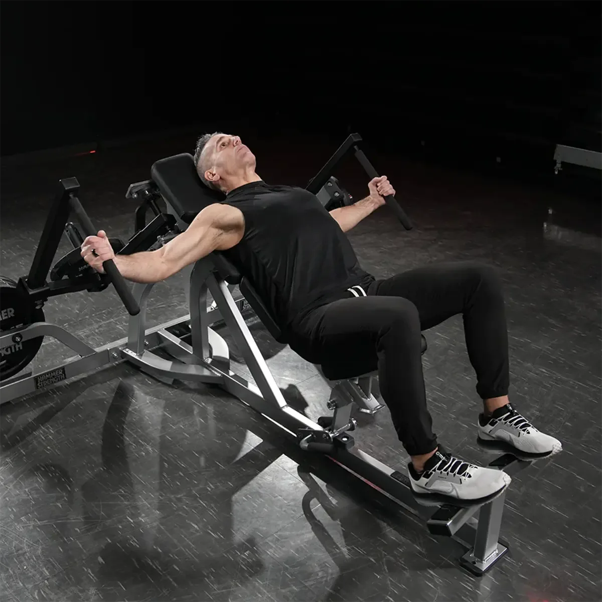 Hammer Strength Plate-loaded chest fly machine with FreedomFly back pads