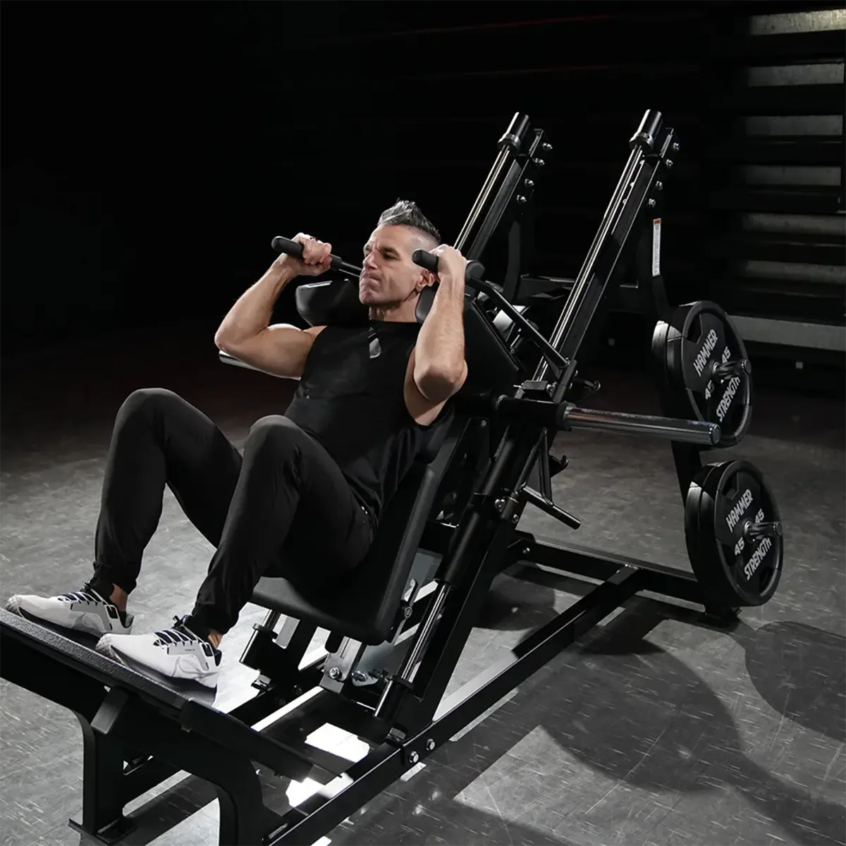 Hammer Strength hack squat with range of motion adjustment