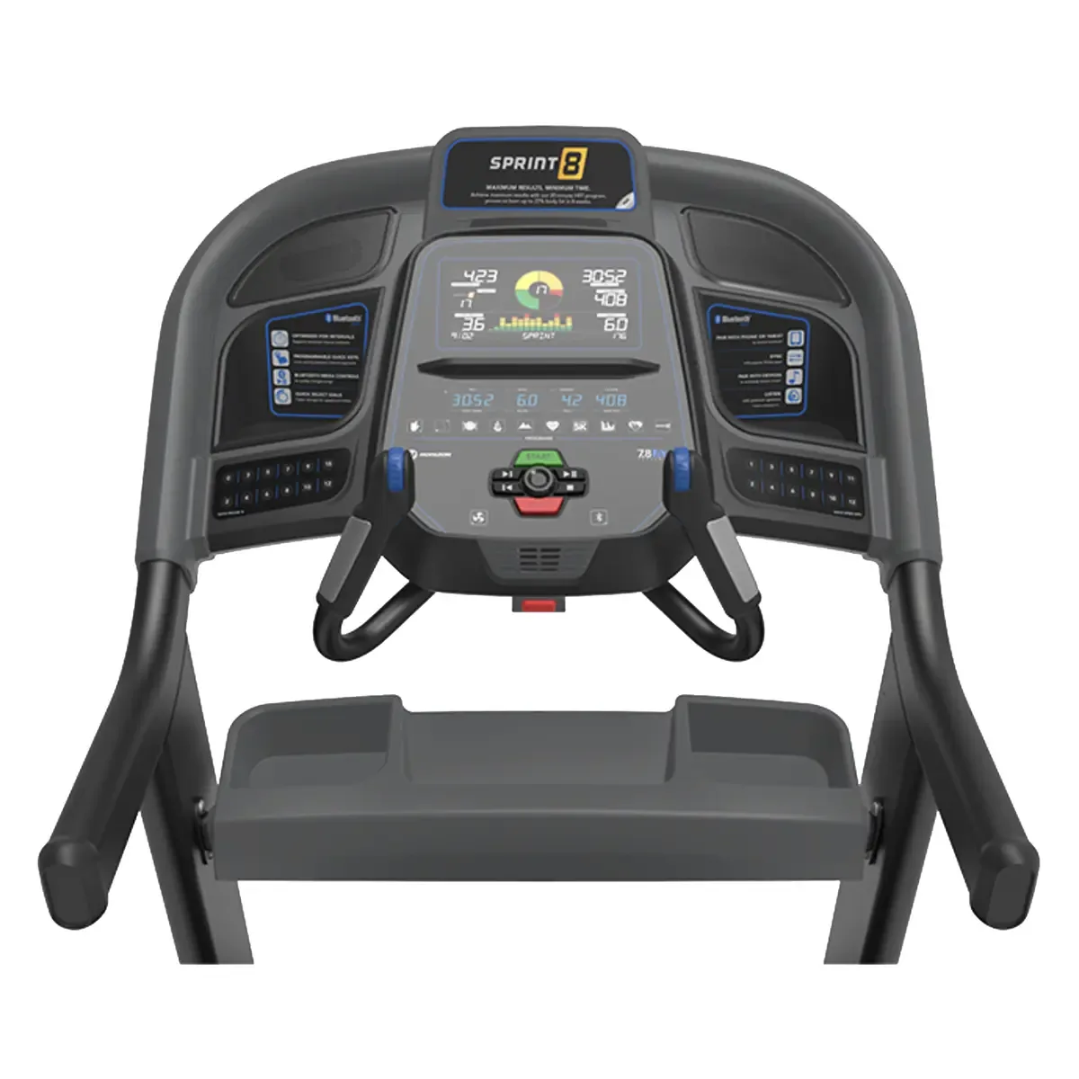 Horizon 7.8 AT Home treadmill with heart rate strap, media controls, and cushioned deck