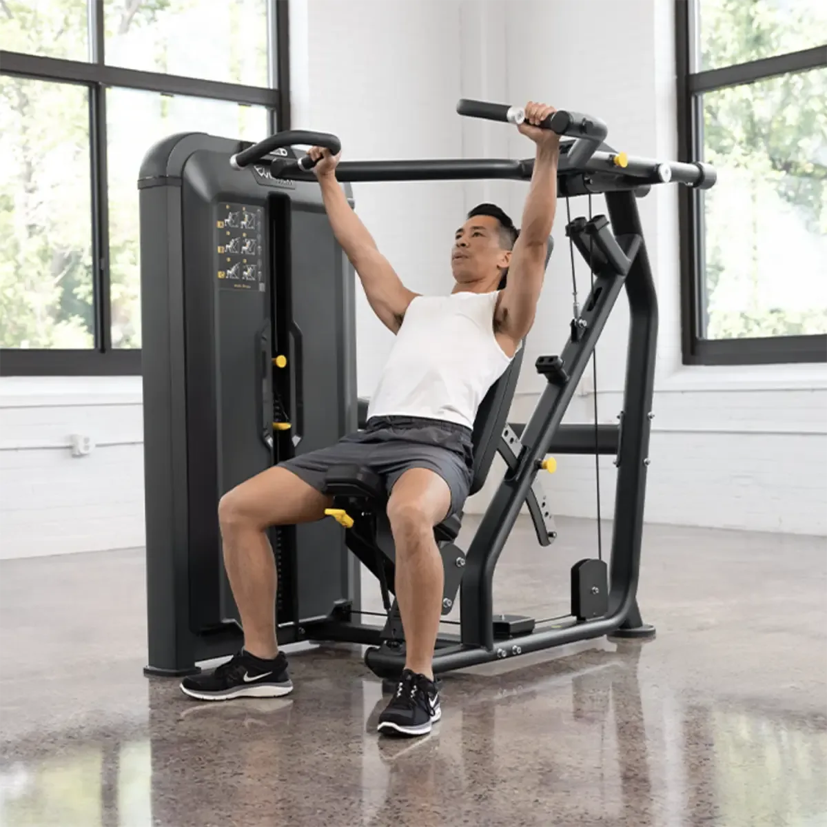 Vision Keystone Selectorized upper-body press machine with gas-assisted seat adjustment