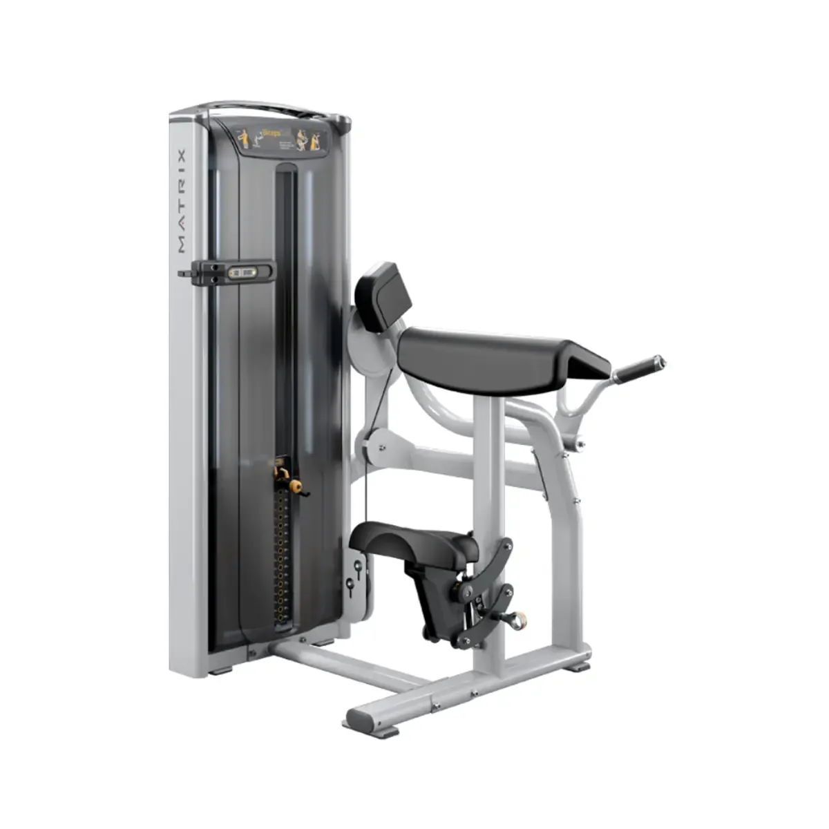 Matrix Versa Bicep Curl Machine with adjustable seat and full stack shields
