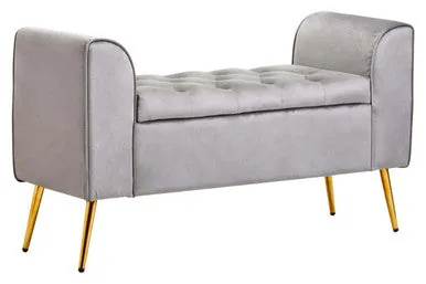 Loretta Grey Velvet Ottoman Storage Bench