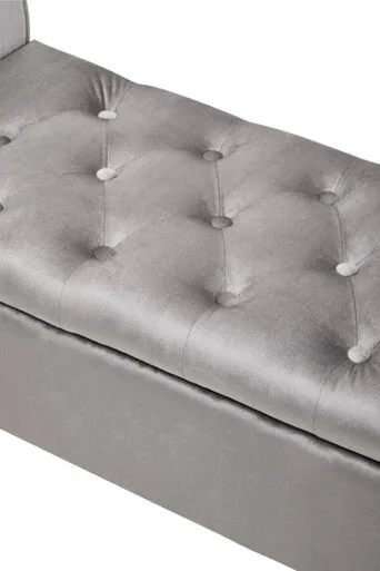 Loretta Grey Velvet Ottoman Storage Bench