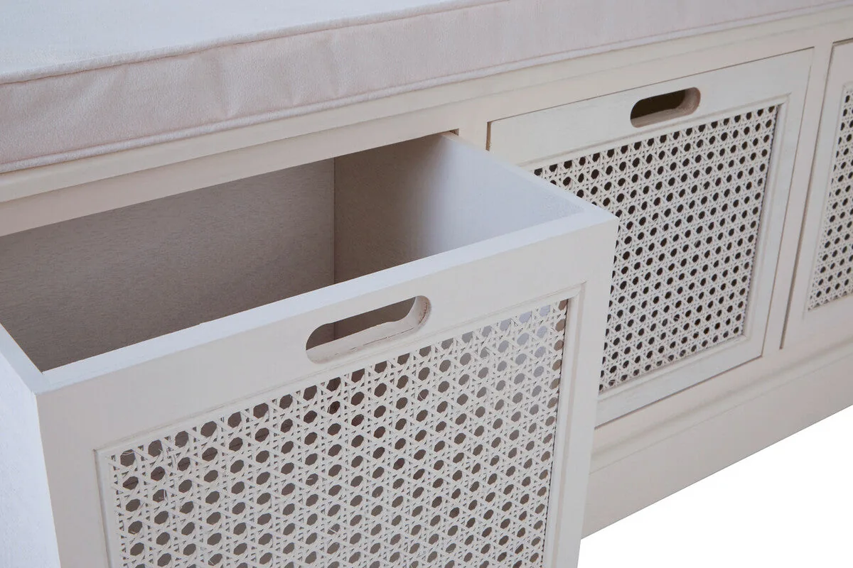 Heritage White Three Drawer Storage Bench With Cushion