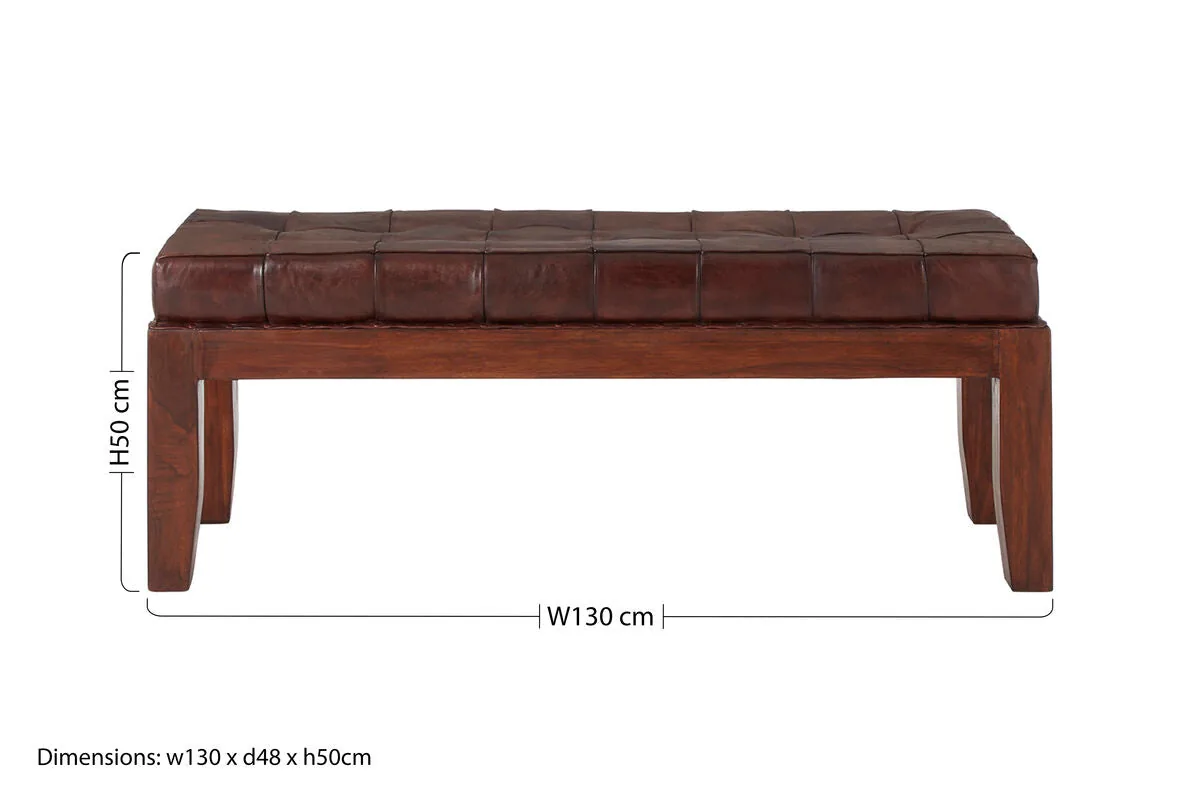 Inca Antique Brown Leather Bench