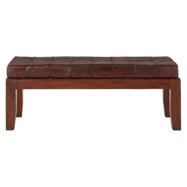 Inca Antique Brown Leather Bench