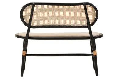 Cebu Natural Cane Bench With Black Elm Wood Frame
