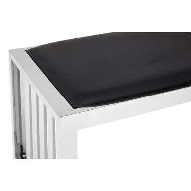 Novara Black Leather Bench With Stainless Steel Frame