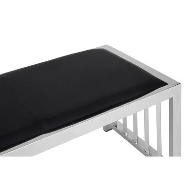 Novara Black Leather Bench With Stainless Steel Frame