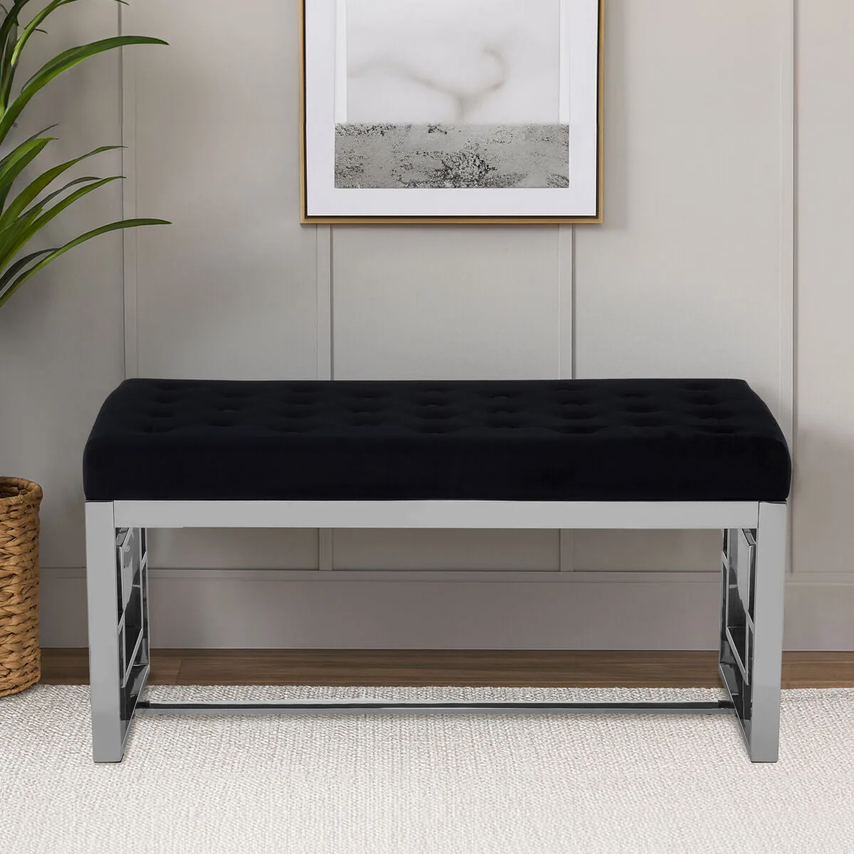 Allure Black Tufted Bench