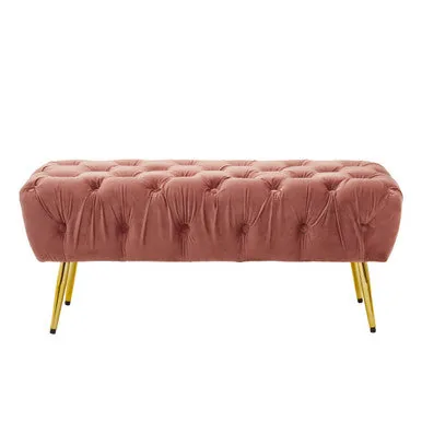 Tamra Dusty Pink Velvet Bench With Gold Legs