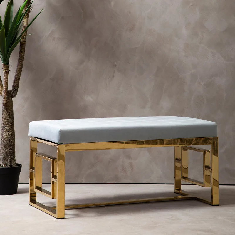 Allure Powder Grey Tufted Bench