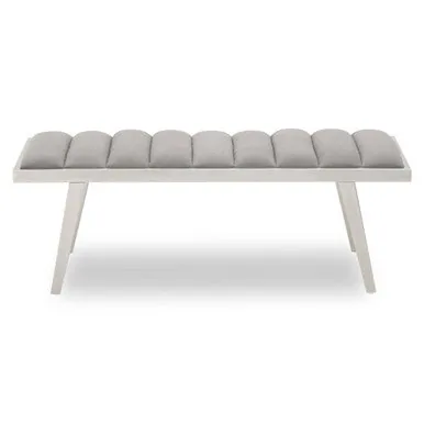 Gilden Grey Velvet Bench With Brused Silver Frame