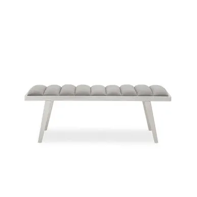 Gilden Grey Velvet Bench With Brused Silver Frame
