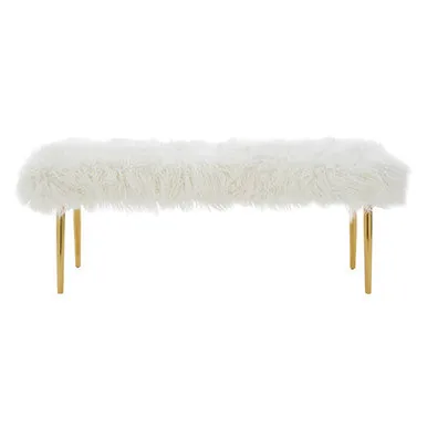 Clarence Fur Bench With Gold Legs