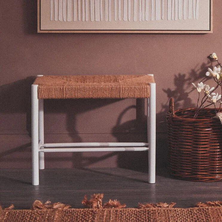 Bandar Small Natural Rope & White Wood Bench