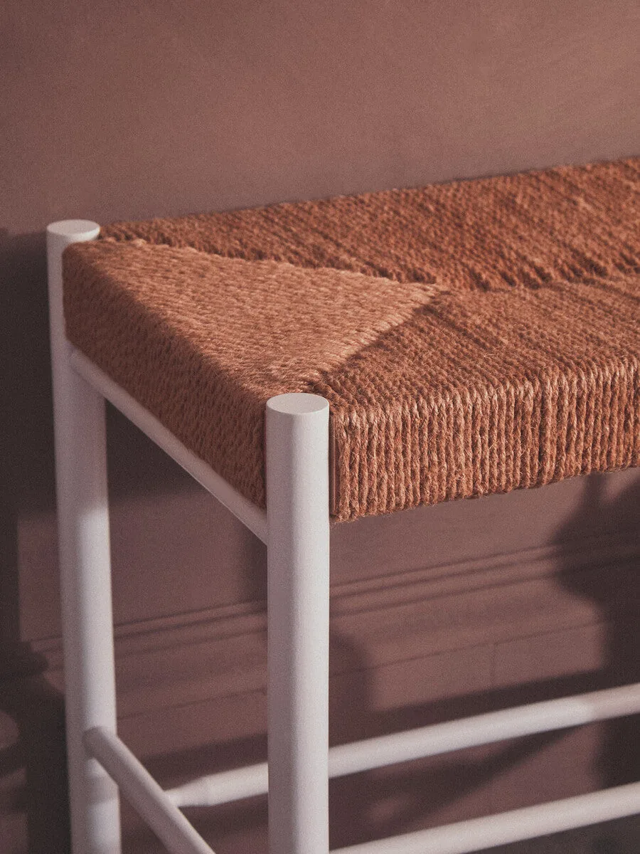 Bandar Small Natural Rope & White Wood Bench