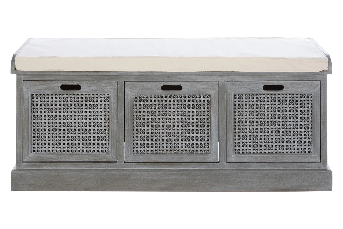 Heritage Grey Three Drawer Storage Bench With Cushion